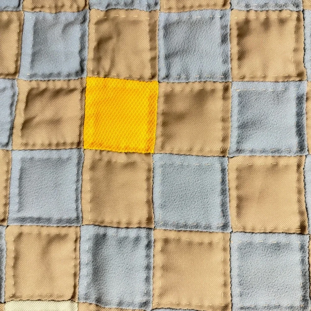 EUC Granny Handmade‎ Patchwork Baby Quilt Blue Grey Yellow Nursery Blanket 36x45